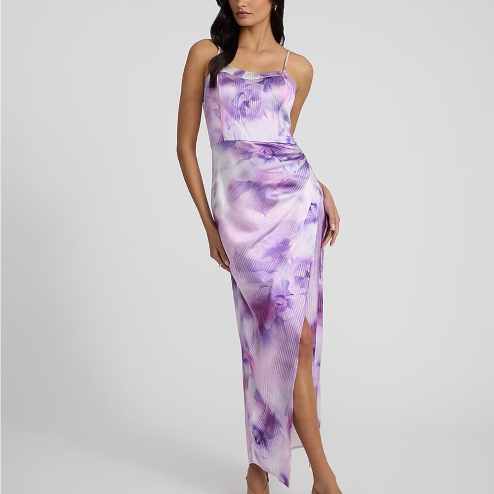 NWT Express Satin Sweetheart
Wrap Maxi Dress, purple, pink, white, Size M